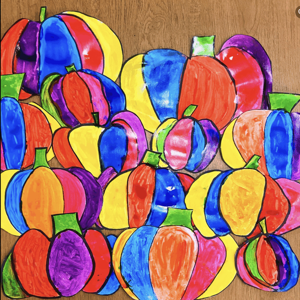 citrouilles colorées / dessin guidé