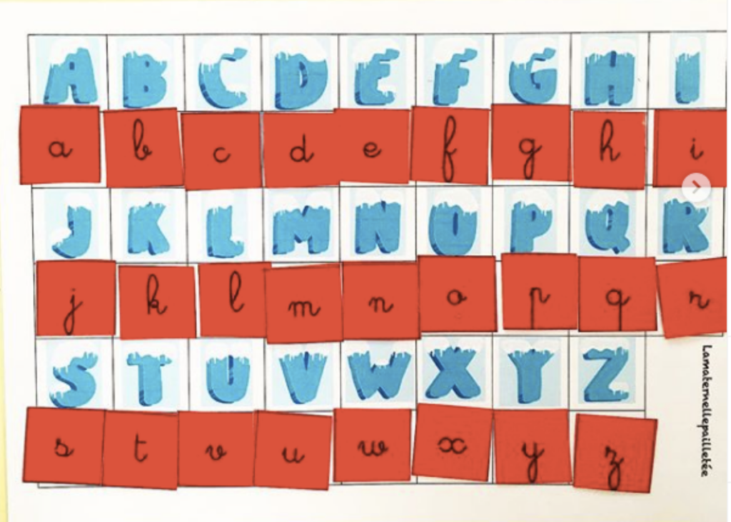 Lettres hiver à associer à différentes graphies.
