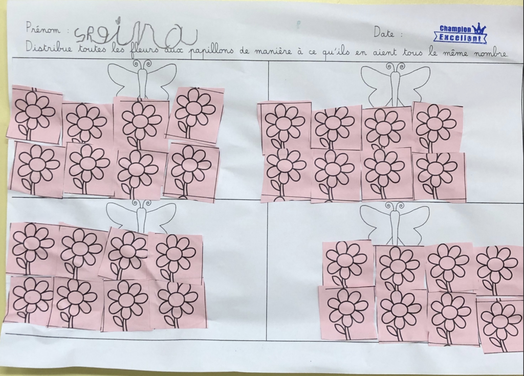 Situation de partage : fleurs et papillons