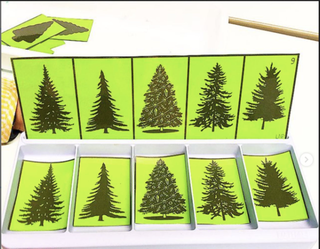 Discrimination visuelle sapins avec les boîtes à compter
