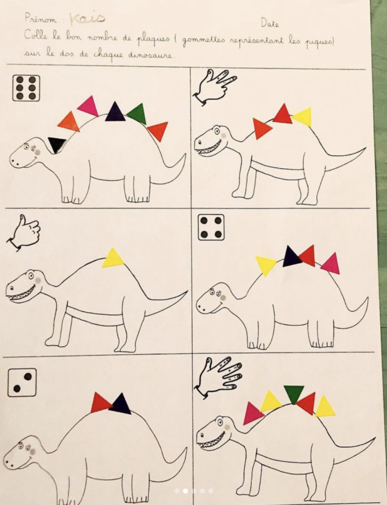 Dénombrement gommettes dinosaures