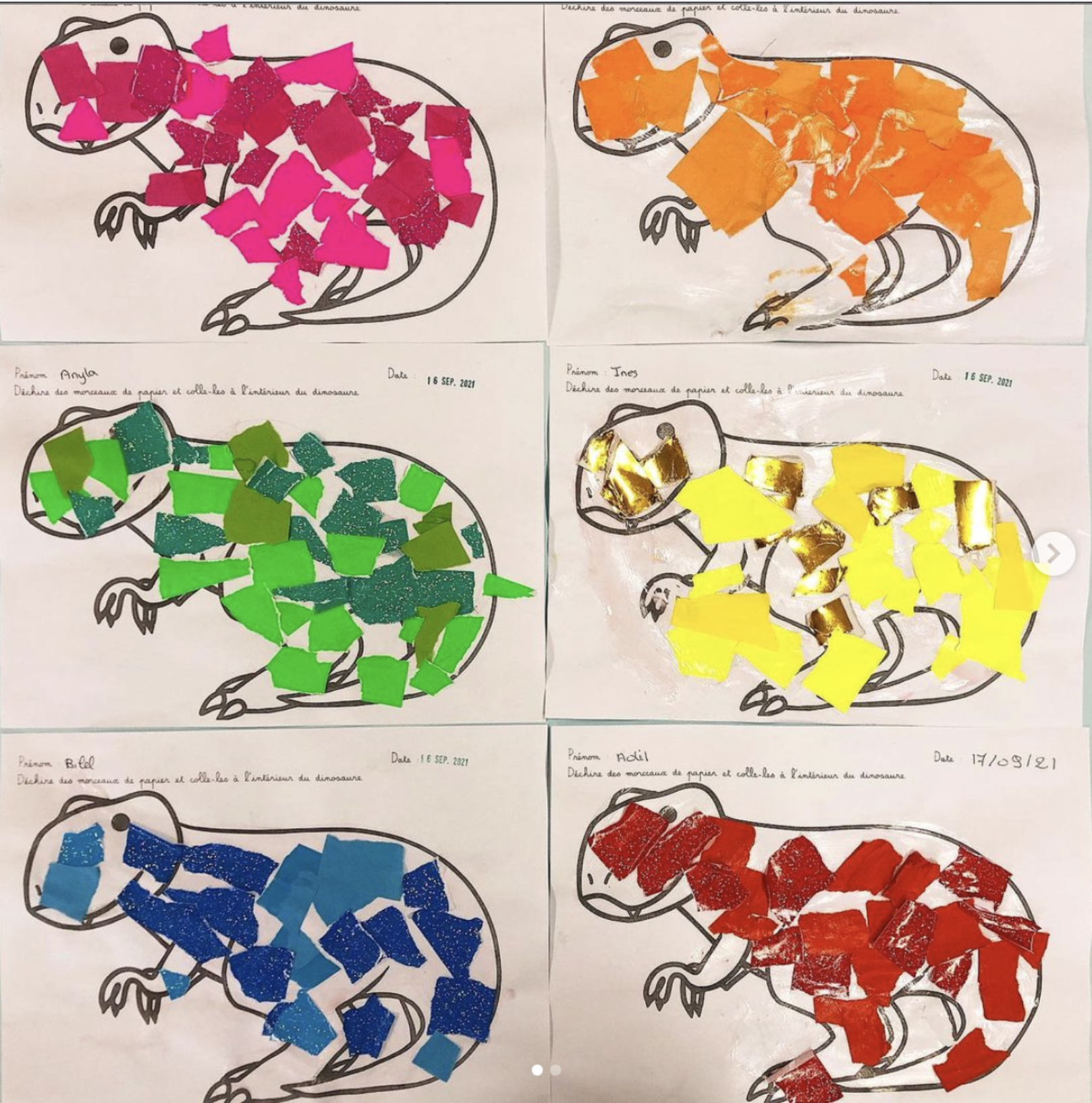 Dinosaure : je déchire et je colle à l’intérieur